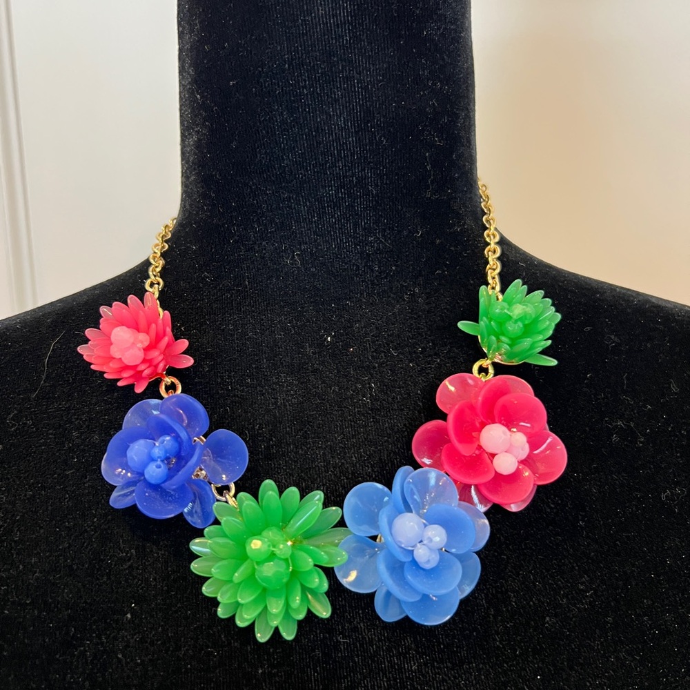 Talbots Green, Blue, Yellow Floral Statement Necklace